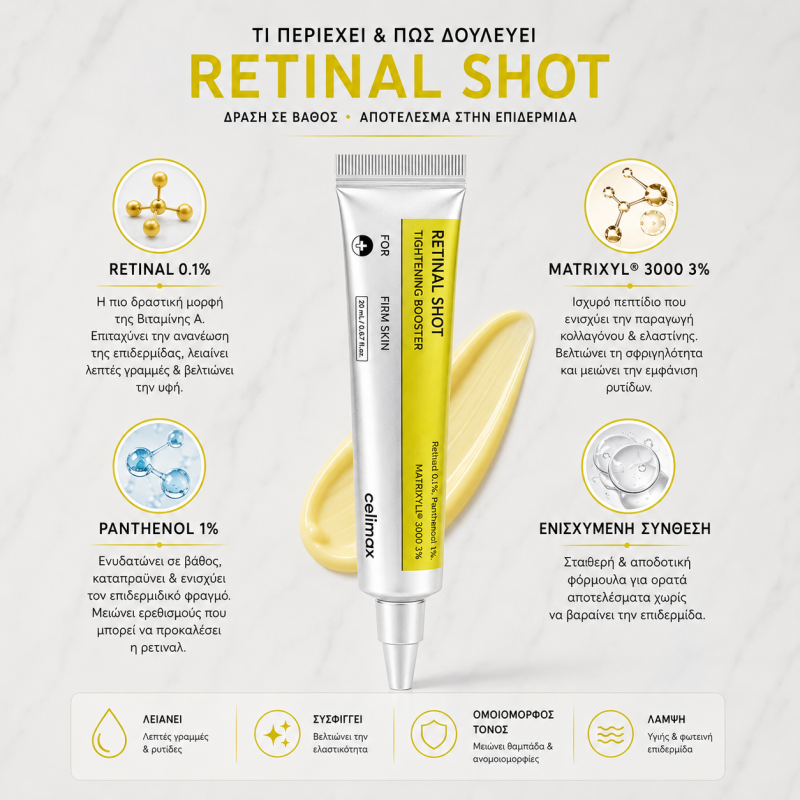 Celimax Retinal Shot 0,1% retinal κρέμα με βιταμίνη Α για ρυτίδες και πόρους