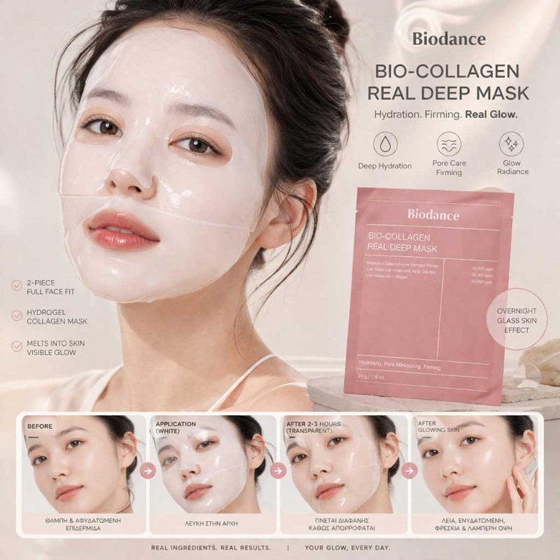 Μάσκα προσώπου Biodance Bio-Collagen με κολλαγόνο για βαθιά ενυδάτωση, λάμψη, σύσφιξη και λεία επιδερμίδα