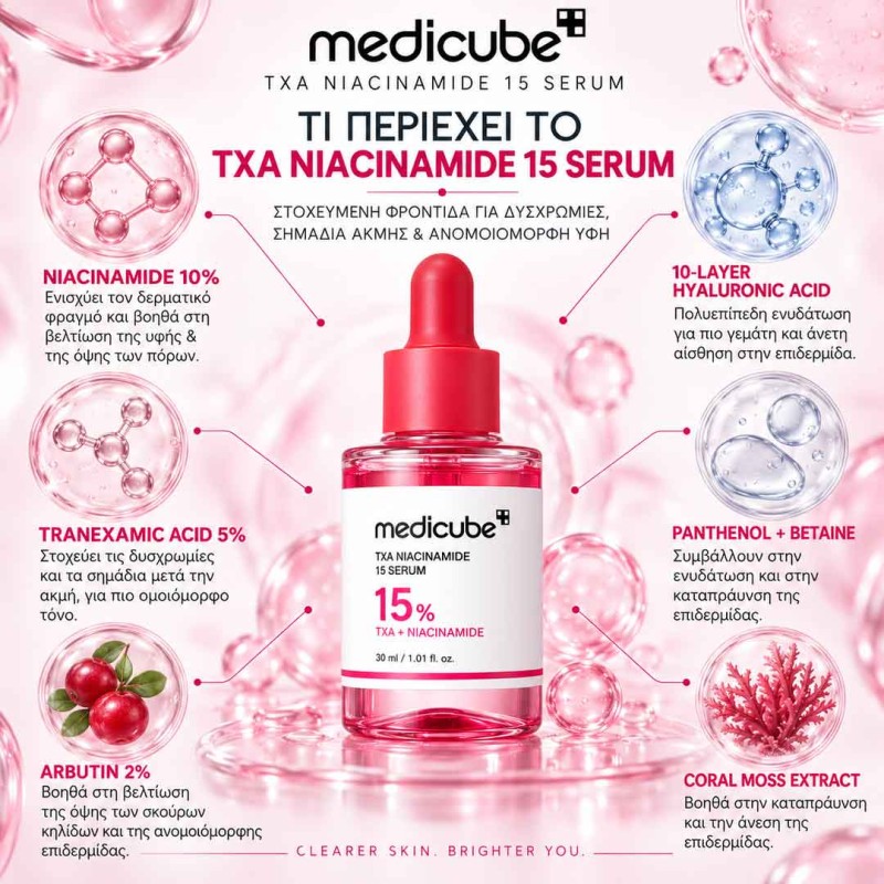 Ορός προσώπου με 15% Νιασιναμίδη και Tranexamic Acid για λιπαρότητα, πόρους και δυσχρωμίες