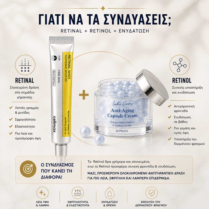 Celimax Retinal Shot και Lathe Viosas Anti-Aging Capsule Cream αντιγηραντικό combo με retinal και retinol